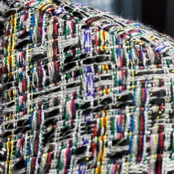 𝅺jacket Society cropped tweed Lurex fringe gold buttons tailored blazer Sz S - Picture 7 of 15